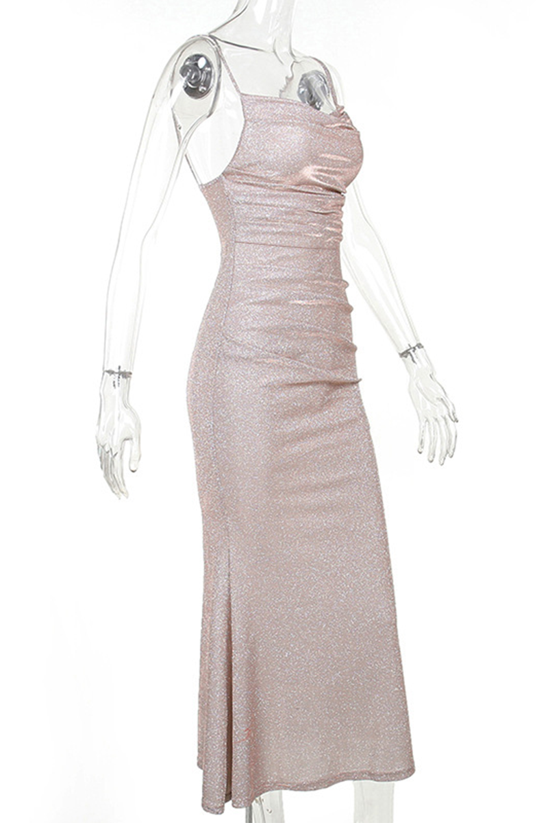 Abiti da sera in tinta unita con scollo alla schiena e paillettes per il ballo di fine anno, sensuali