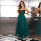 Summer Sexy Sequin Gauze Stitching Evening Dress Contrast Color Sequined Mesh Camouflage Dress