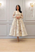 BMbridal Long Sleeve Prom Dress With Appliques Lace Tea Length