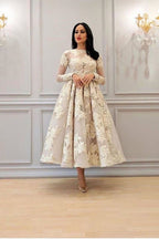 BMbridal Long Sleeve Prom Dress With Appliques Lace Tea Length