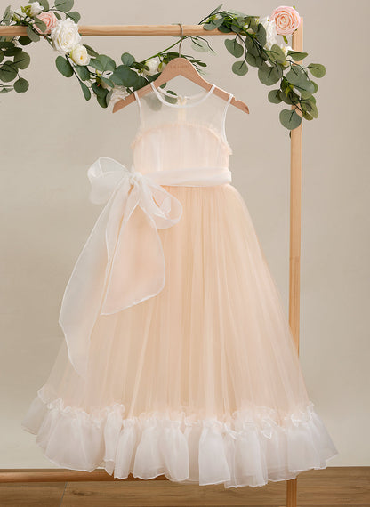 A-line Organza Tulle Floor-length Pink Dress (010226975)