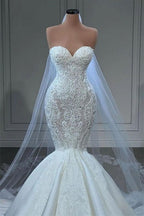 Beautiful Mermaid Sweetheart Wedding Dress Lace Appliques Bridal Gowns