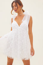 Abito Mini in Tulle e Organza con Applique Floreale Amore in Fiore