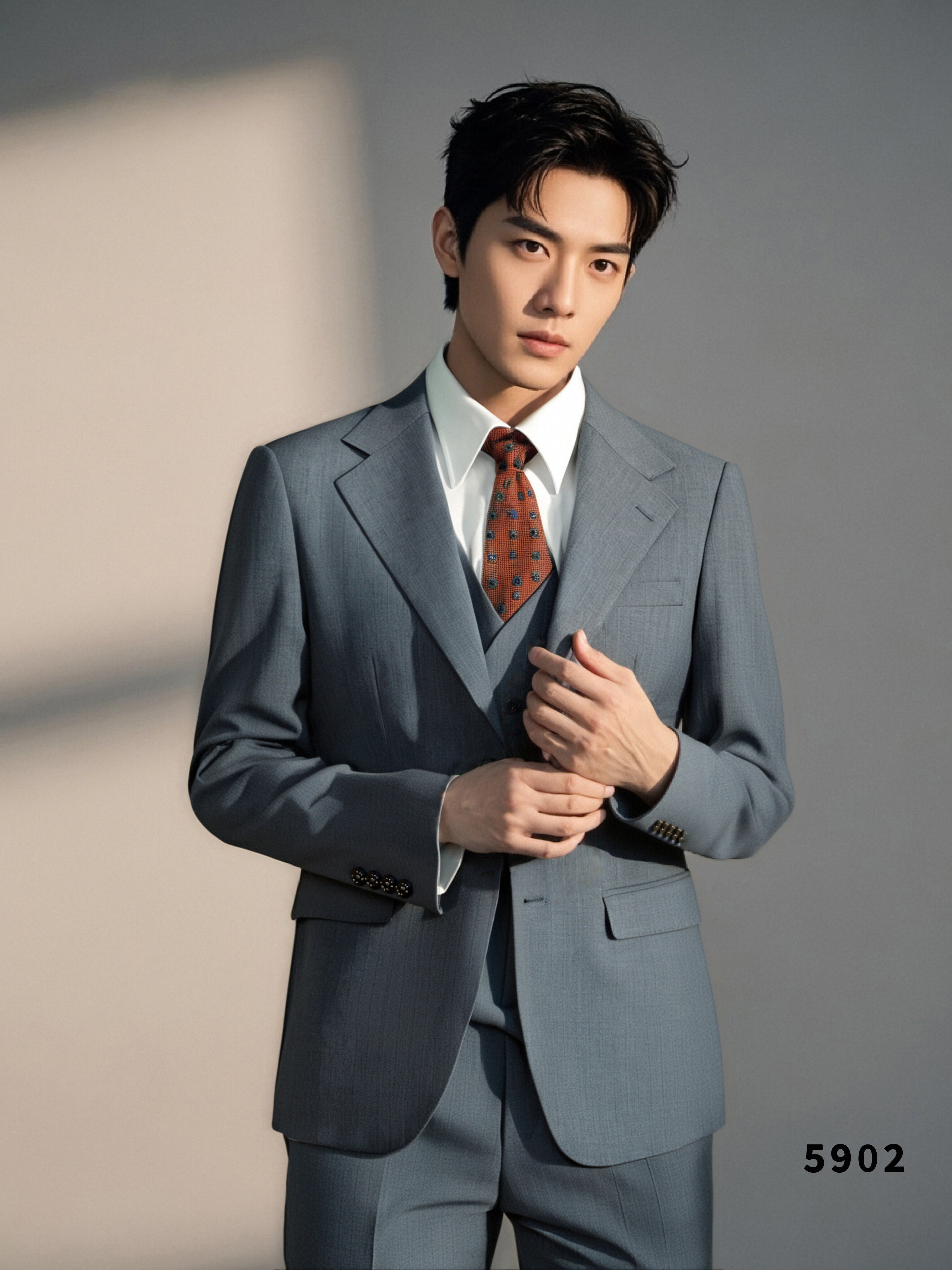 Costume de mariage trois pièces en laine à rayures bleu poussière sur mesure pour le marié et ses garçons d'honneur