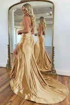 Navy Mermaid Sweetheart Corset Prom Dress With Slit
