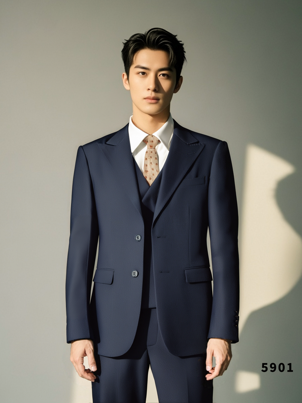 Completo da Sposa in Lana Blu Marina a 3 Pezzi per lo Sposo e i Testimoni