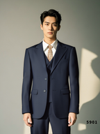 Completo da Sposa in Lana Blu Marina a 3 Pezzi per lo Sposo e i Testimoni