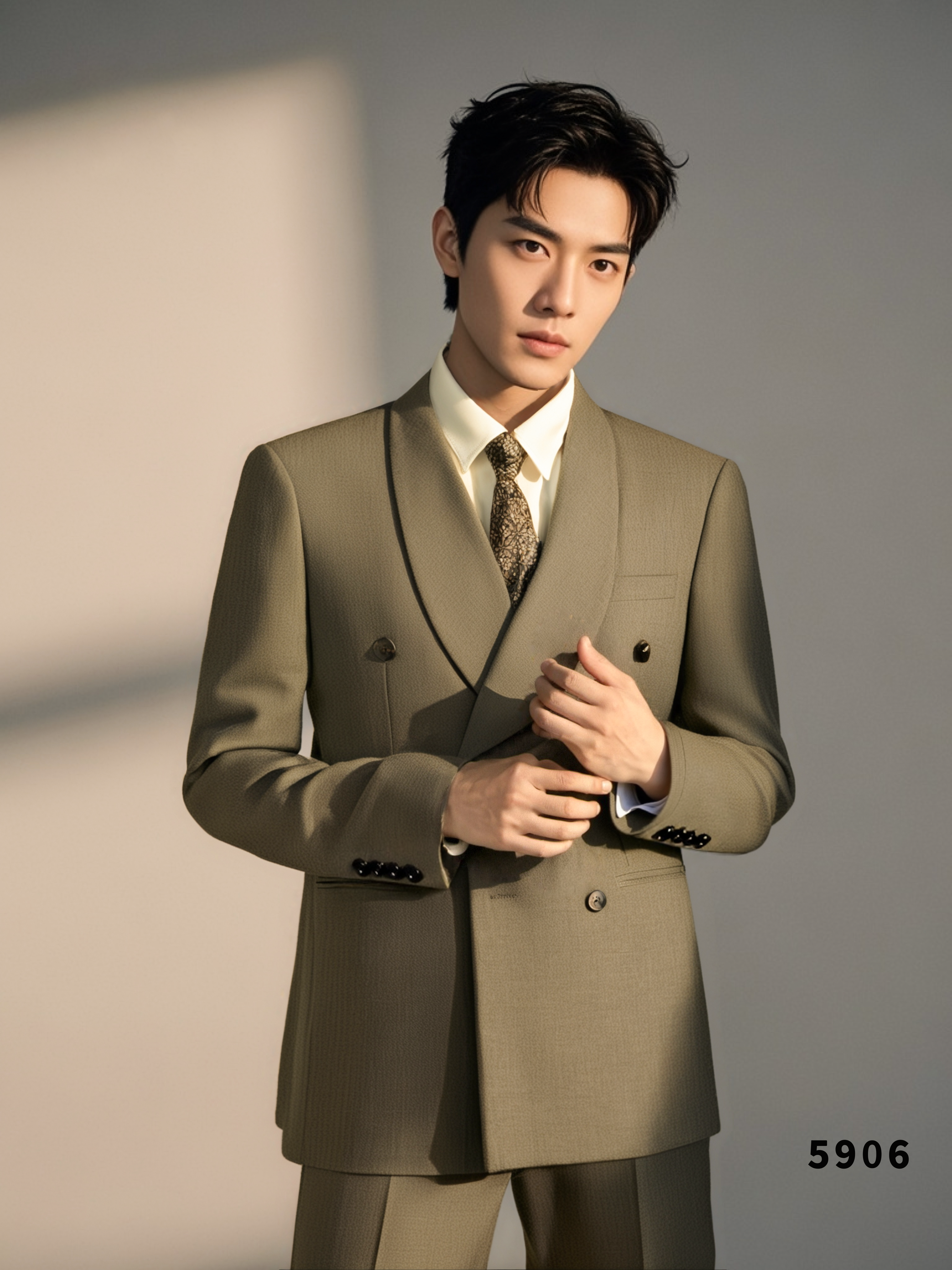 Costume de mariage sur mesure en laine taupe à double boutonnage, trois pièces, pour le marié et ses garçons d'honneur