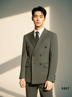 Fato de Casamento Cinza Carvão de Lã com Gola Cruzada de 3 Peças para Noivo e Padrinhos