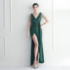 Handmade Beaded Socialite Car Model Long Evening Dress for Dinner Performance