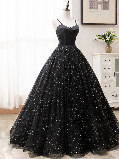 Langes schwarzes Ballkleid mit V-Ausschnitt und Glitzer