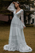 Long Sleeve Lace Boho Wedding Dress For Romantic Vintage Charm