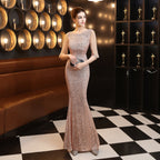 Banquet Elegant Long Sleeve Sequined Queen Fishtail Evening Dress