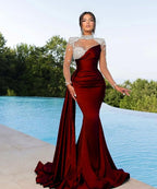 Bmbridal Purple Long Sleeves Mermaid Ruffle Gown With Crystals