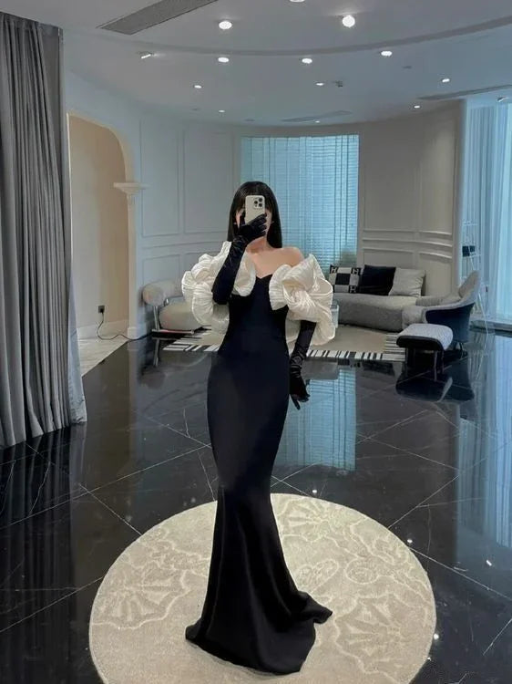 Robe de soirée élégante noire sirène Robe de bal noire Y7120