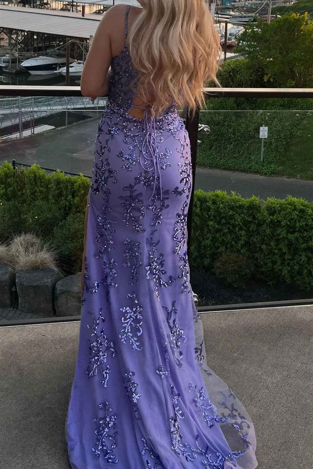 Sparkly Blue Sheath Sequins Long Prom Dress With Slit