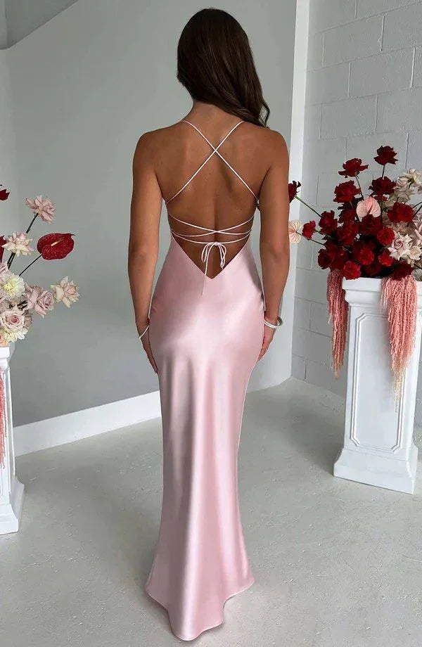 Robe longue moulante rose de bal de fin d'année robe de soirée Y8158