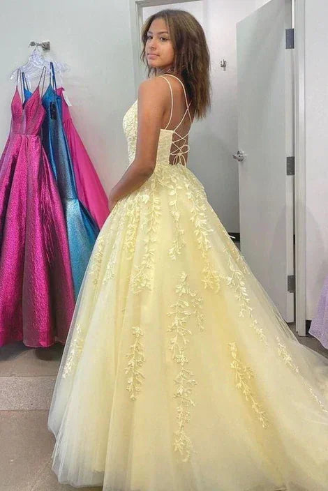 Robes de bal en tulle jaune robe de soirée S7003