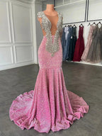Abiti da ballo rosa scintillanti, abito da sera rosa sirena con paillettes seducenti per concorso di bellezza Y477