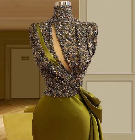 Vestidos vintage de noite com gola alta, vestidos longos brilhantes vintage, vestidos elegantes de noite Y390