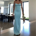 Abito da sera elegante in raso blu con spalline sottili Y8232