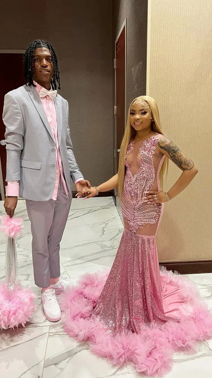 Abito da sera rosa lussuoso a sirena Abito da sera rosa Y5451