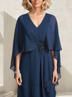 A-line V-Neck Floor-Length Chiffon Mother of the Bride Dress With Cascading Ruffles Beading