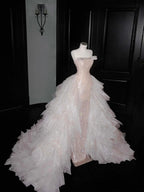 Vestido Longo de Festa e Baile com Bainha Bordada de Lantejoulas em Tule Champanhe Y8658