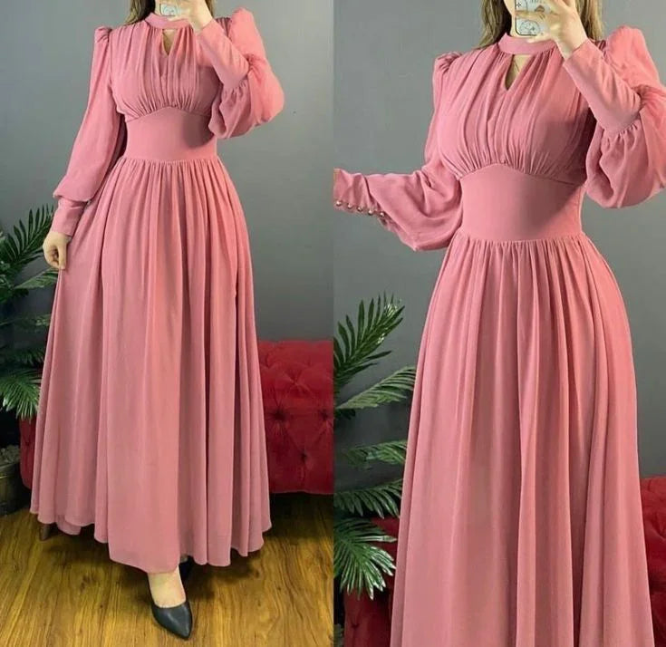 Abito lungo semplice a linea ad A con maniche lunghe Abito da sera alla moda Y5795