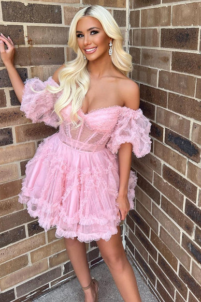 Naomi | A-Linie Off-Shoulder Tüll Homecoming Kleid