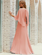 Abito da Damigella Donna Manica Lunga Scollatura a V Chiffon Abito da Cerimonia Matrimonio Festa 28018