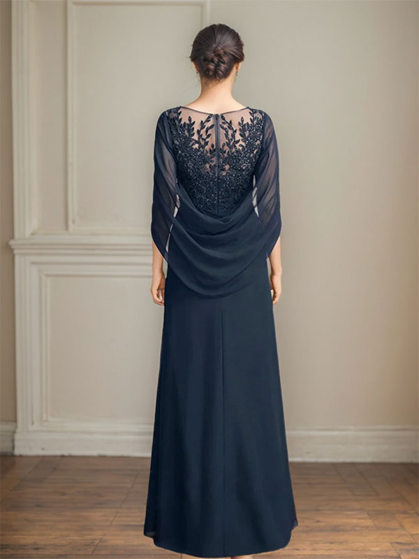 A-Line/Princess Scoop Floor-Length Mother of the Bride Dresses with Pleated & Sequins