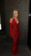 Vestido de Baile Vermelho com Lantejoulas, Alças ao Pescoço, Sexy para Rapariga Negra, Vestido Longo de Sereia para Noite Y7822