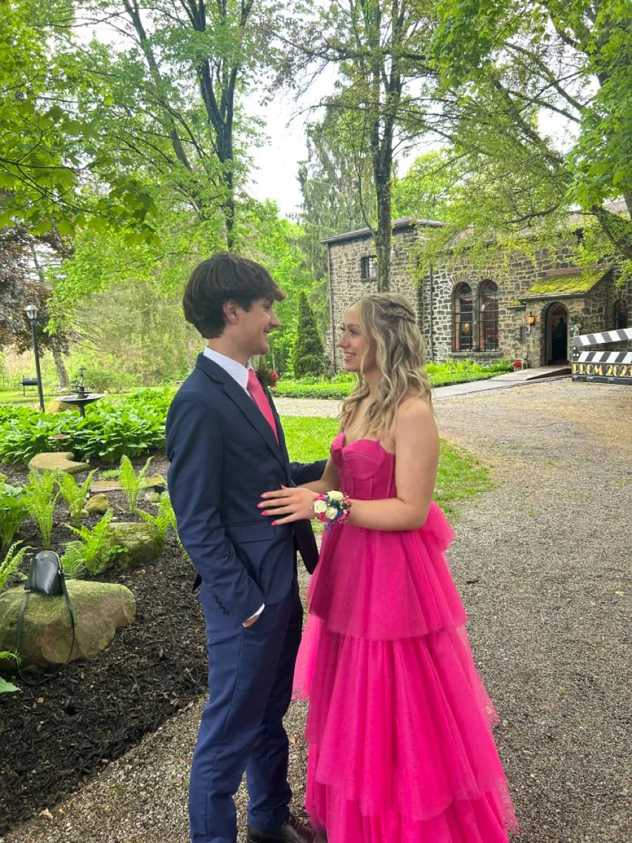 Vestido elegante de graduación y fiesta con capas de tul en línea A, vestido de noche Y2331