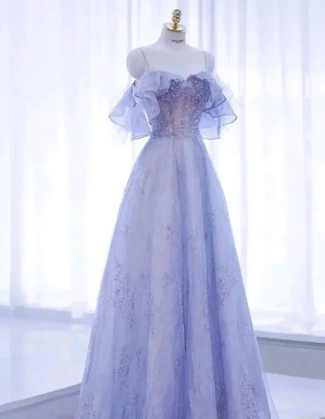 Abito da ballo a linea A con paillettes scintillanti in tulle, vestito da fata per il ballo Y7793