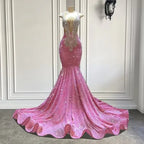 Abiti da ballo rosa scintillanti, abito da sera rosa sirena con paillettes seducenti per concorso di bellezza Y477