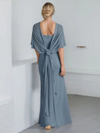 Vestido de madrina de novia de gasa largo hasta el suelo con corte recto y volantes en cascada