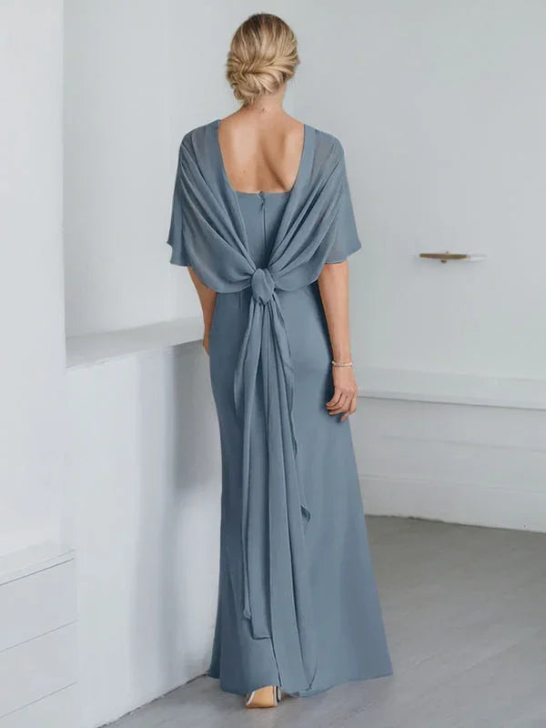 Vestido de madrina de novia de gasa largo hasta el suelo con corte recto y volantes en cascada