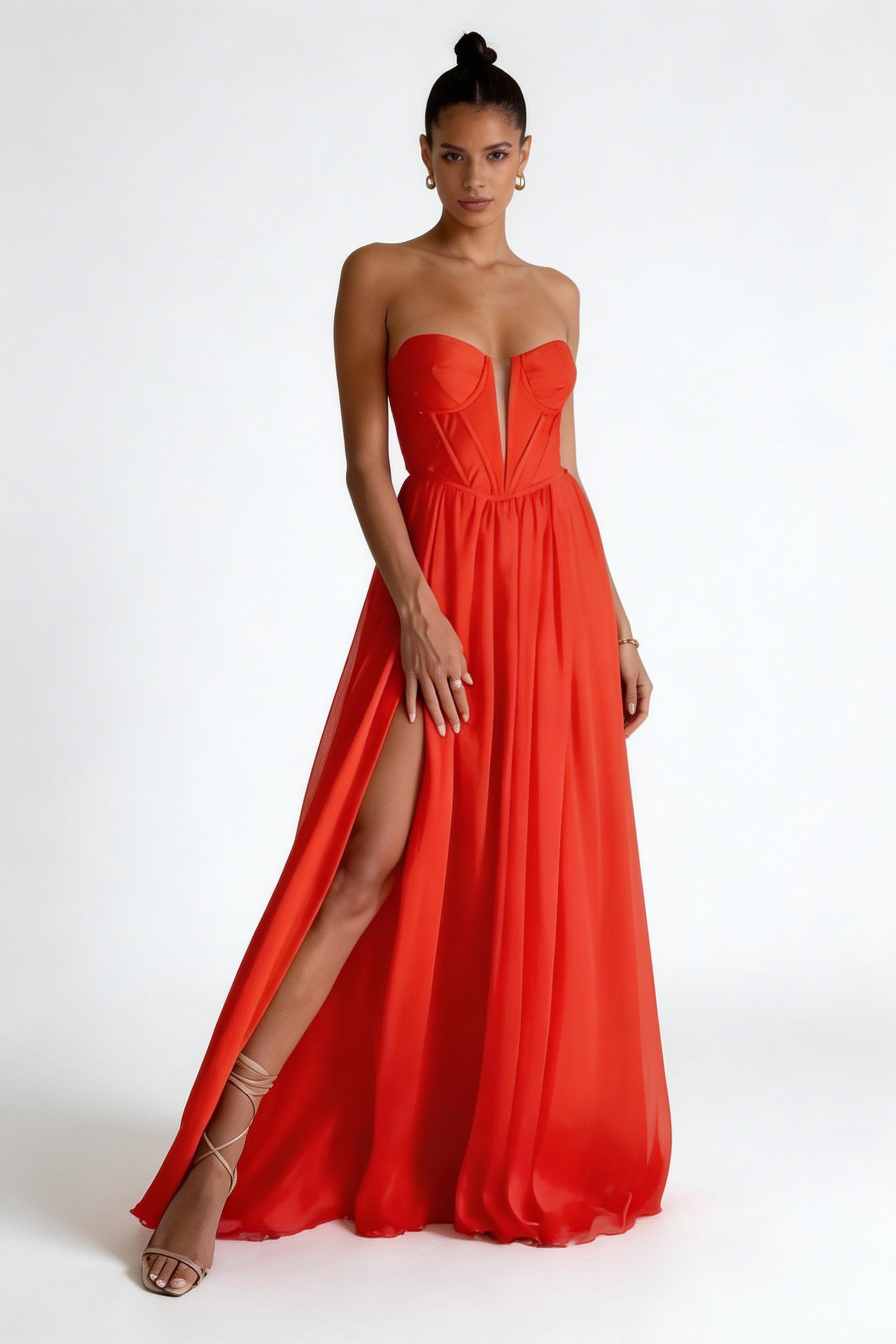 Beshinel Customized Strapless Side Split Chiffon Prom Gowns 2025 Exquisite Corset Evening Party Dresses Floor Length Vestidos