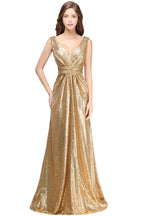 BMbridal Elegant A Line Open Back Sequined Sleeveless V Neck Evening Dress