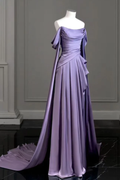 Off Shoulder Strapless Long Prom Dress With Pleated Details