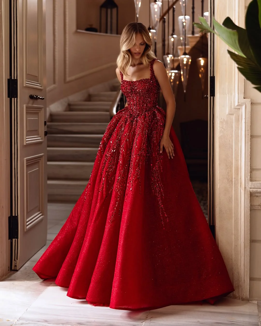 Spaghetti Strap Long A Line Prom Dress With Beading 70 Colors