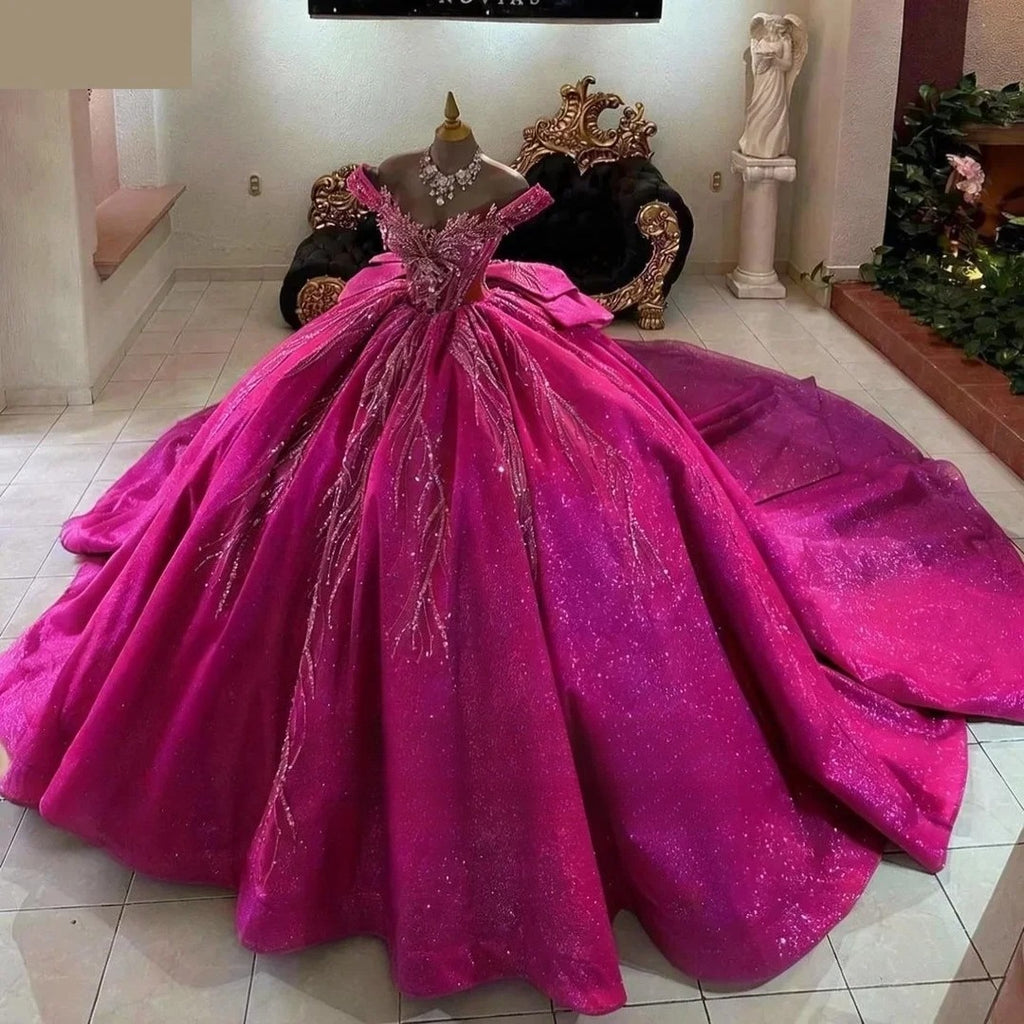 SWEMILE Gorgeous Sequin Quinceanera Dresses for 15 Bow Lace up Off the Shoulder vestidos de 15 quinceañera 2026 Customized