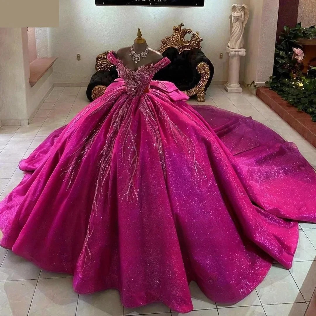 SWEMILE Gorgeous Sequin Quinceanera Dresses for 15 Bow Lace up Off the Shoulder vestidos de 15 quinceañera 2026 Customized