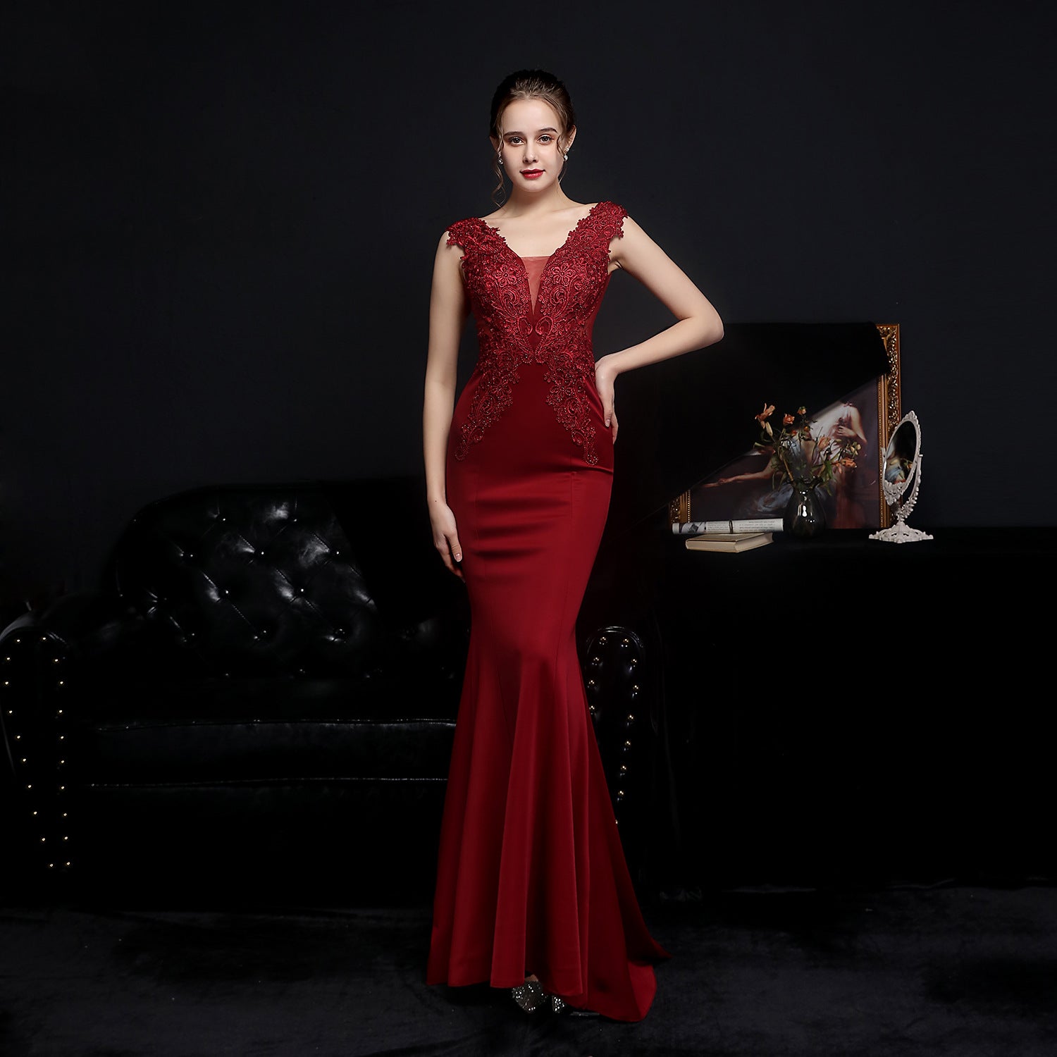 Full Lace European Diamond Toast Bride Fishtail Evening Dress