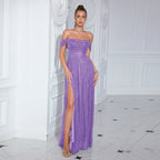 Abendkleid Damen Party Sexy High Open Pailletten Cocktailkleid Nachtclub Off The Shoulder Kleid 