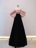 Vestido largo de fiesta de satén aterciopelado con hombros descubiertos Y7611