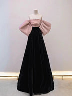 Vestido largo de fiesta de satén aterciopelado con hombros descubiertos Y7611