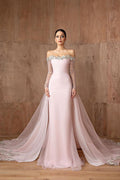 Strapless Mermaid Prom Dress With Appliques Long Sleeves Formal Gown