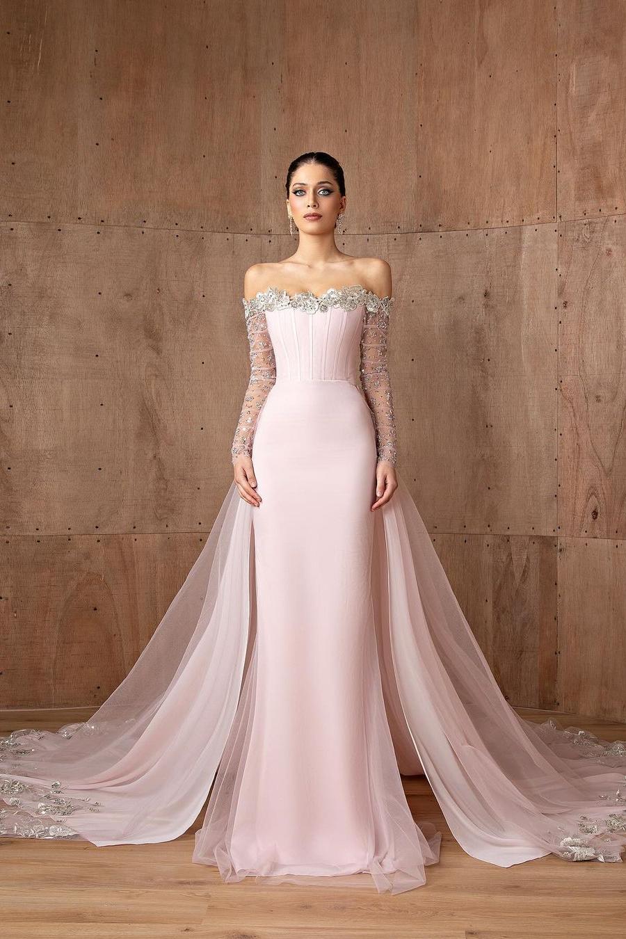 Strapless Mermaid Prom Dress With Appliques Long Sleeves Formal Gown